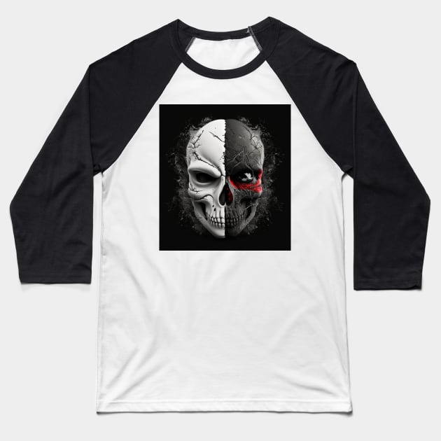 Two Faced Skul - Halloween shirt Baseball T-Shirt by Clouth Clothing 